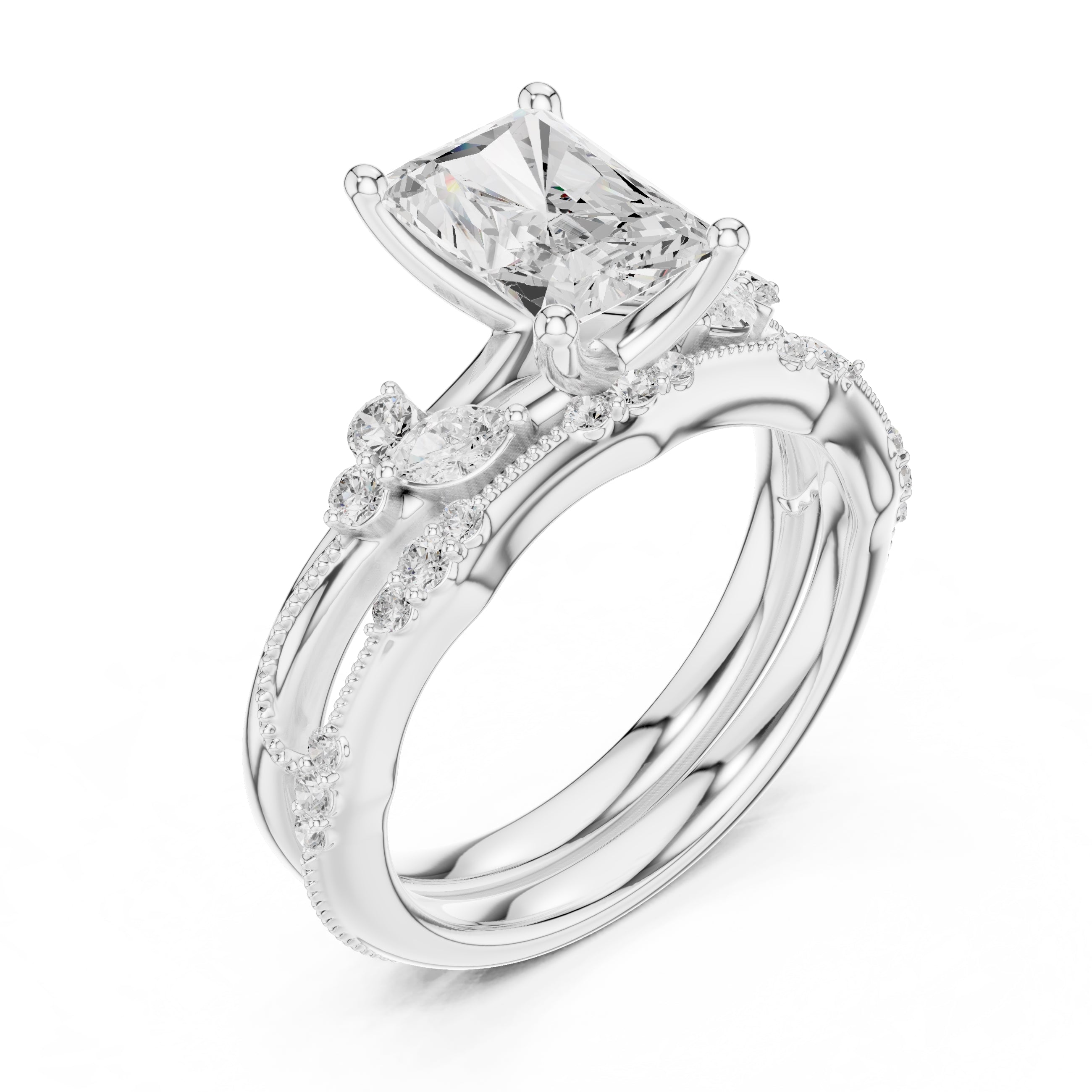 2.00 ct Zenith Cluster Engagement Ring 2ct White Gold Radiant