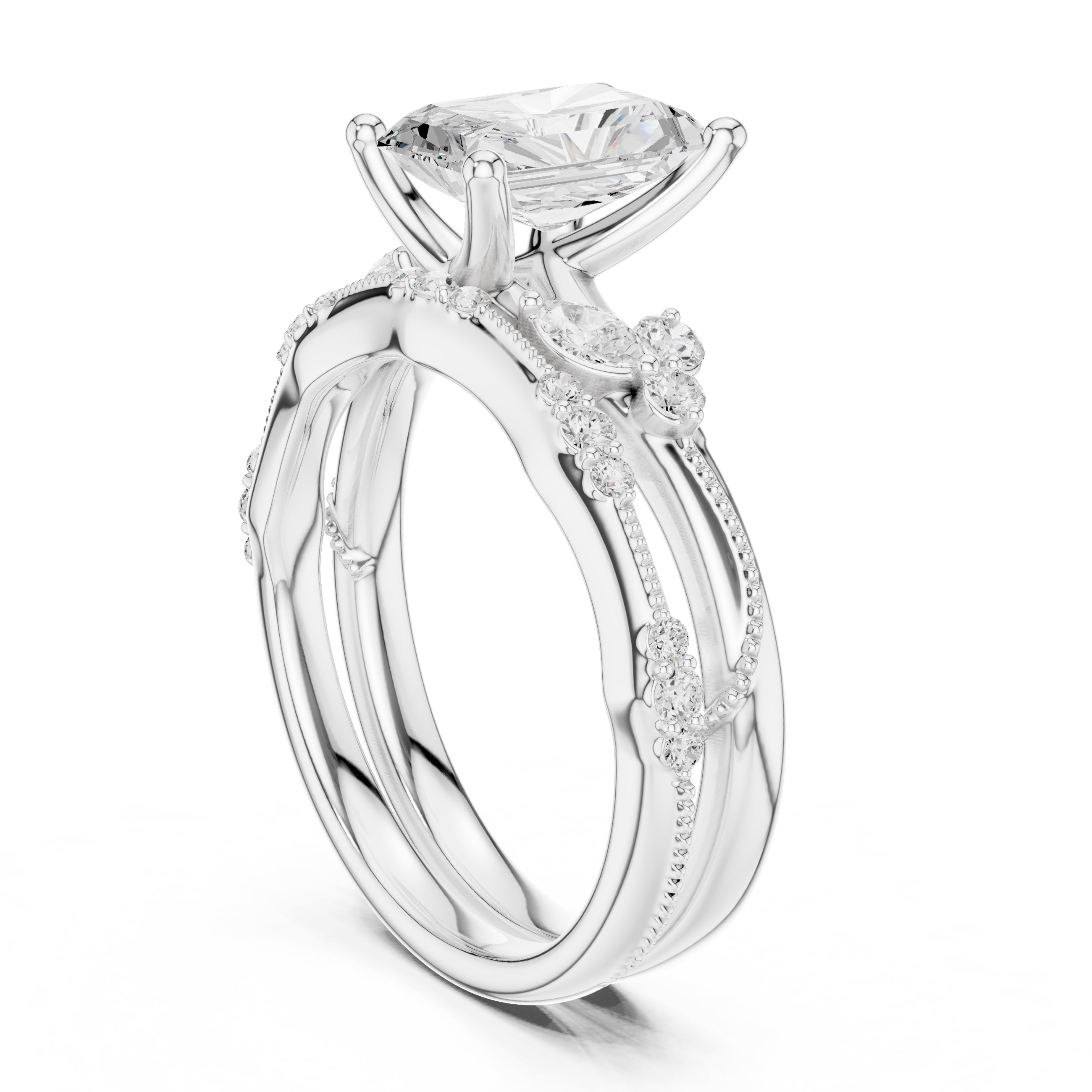 2.00 ct Zenith Cluster Engagement Ring 2ct White Gold Radiant