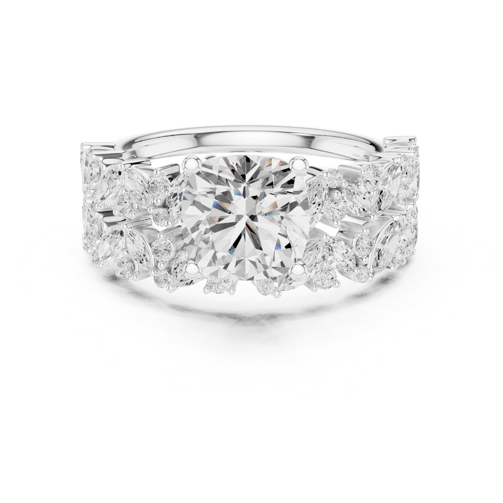2.00 ct Ethereal Blossom Engagement Ring 2ct White Gold Cushion