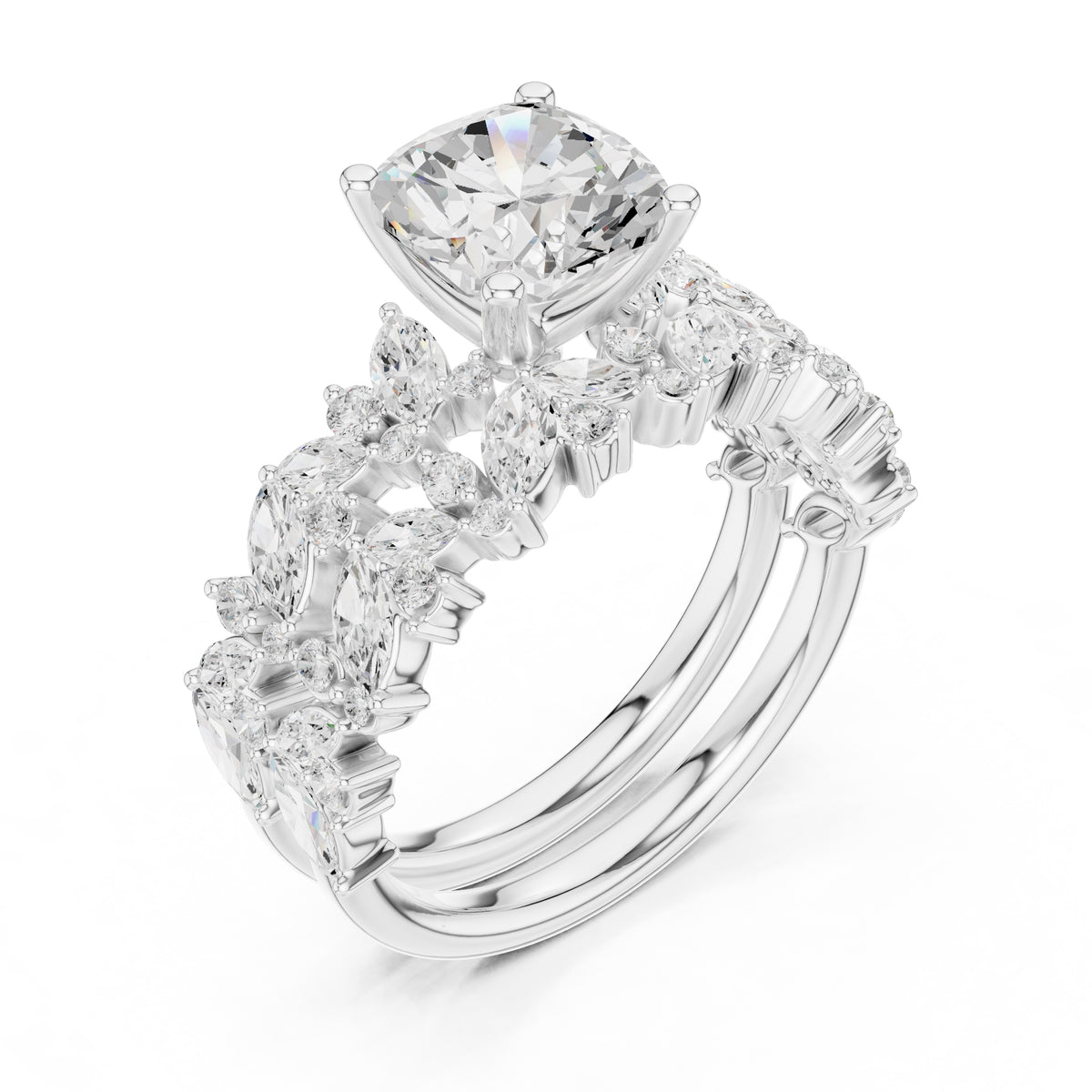 2.00 ct Ethereal Blossom Engagement Ring 2ct White Gold Cushion