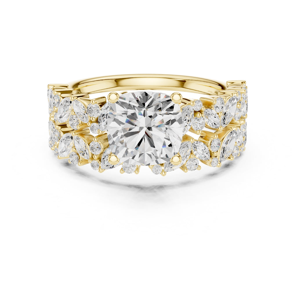 2.00 ct Ethereal Blossom Engagement Ring 2ct Yellow Gold Cushion