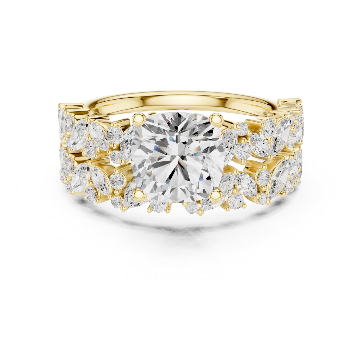 2.00 ct Ethereal Blossom Engagement Ring 2ct Yellow Gold Cushion