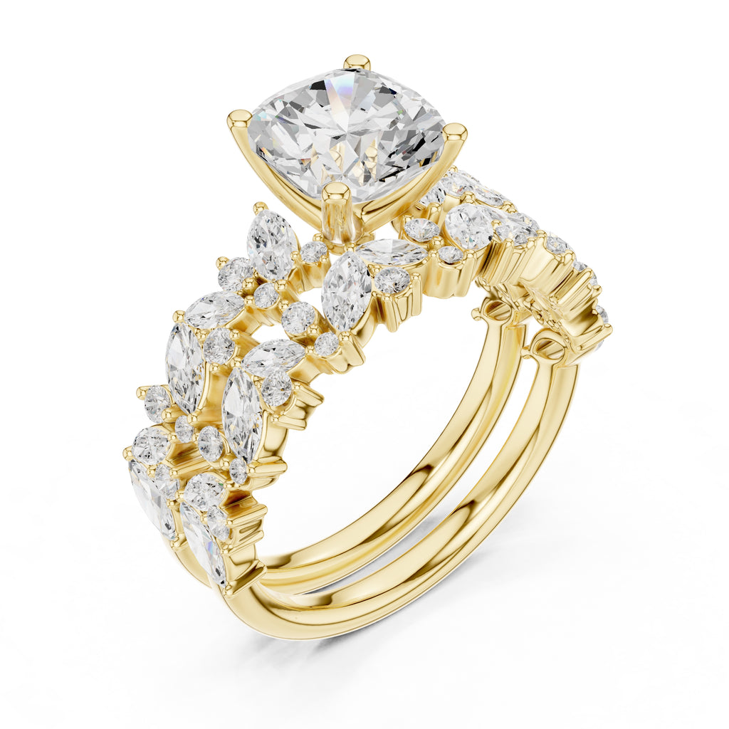 2.00 ct Ethereal Blossom Engagement Ring 2ct Yellow Gold Cushion