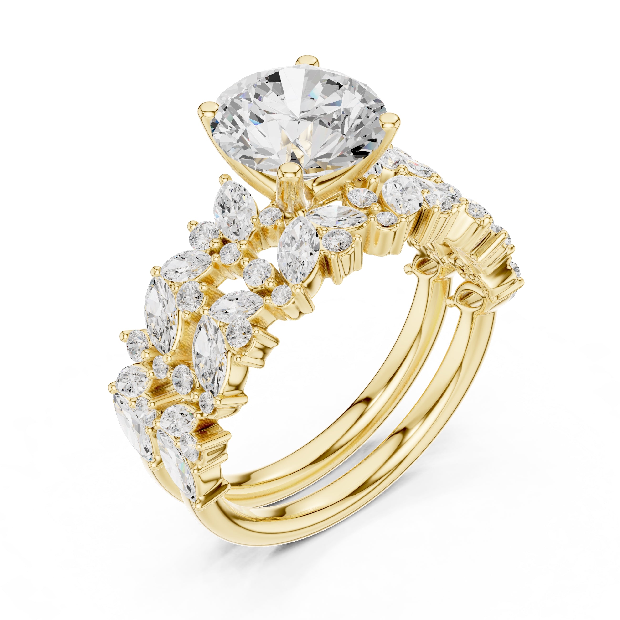2.00 ct Ethereal Blossom Engagement Ring 2ct Yellow Gold Round