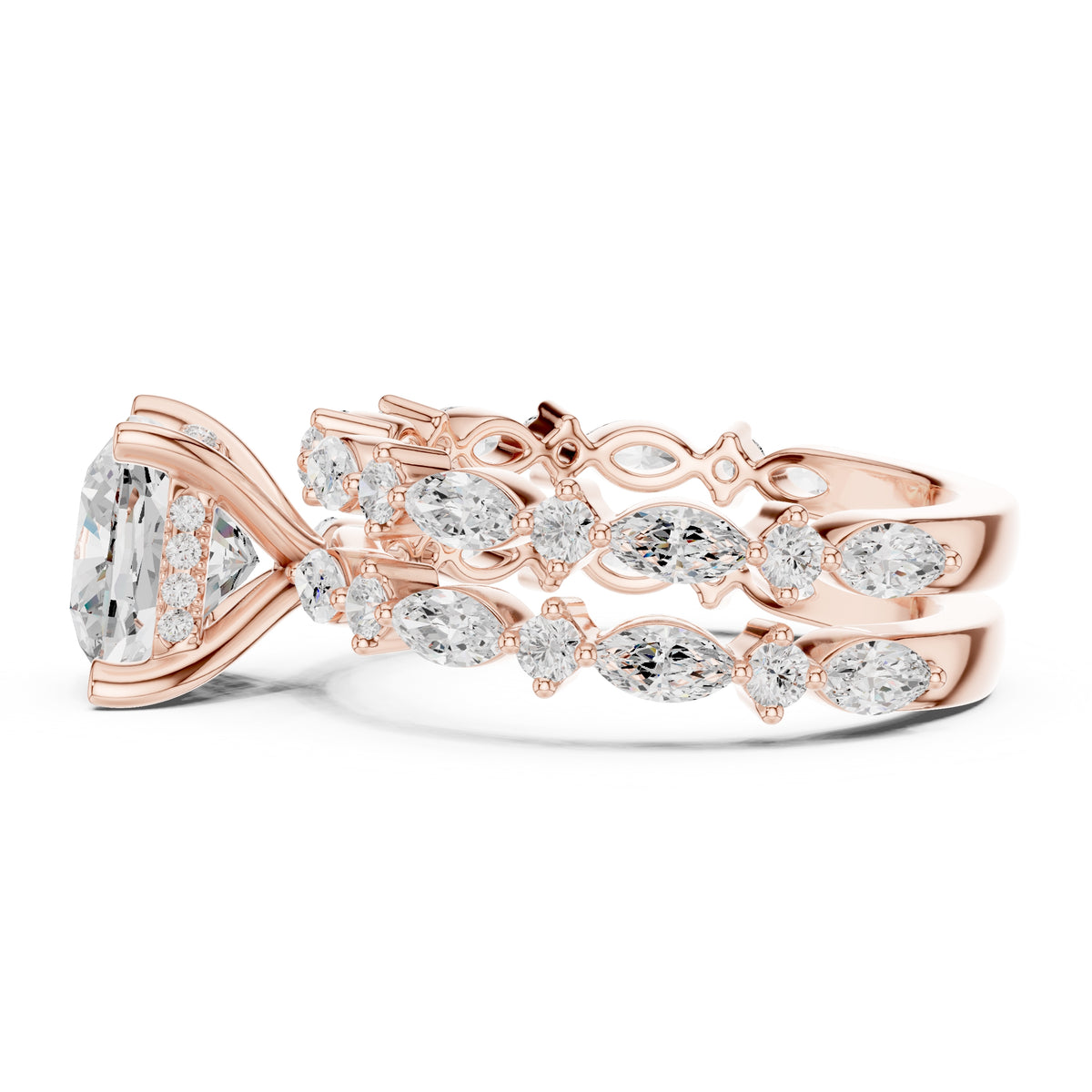 3.00 ct Celestial Cascade Engagement Ring 3ct Rose Gold Cushion