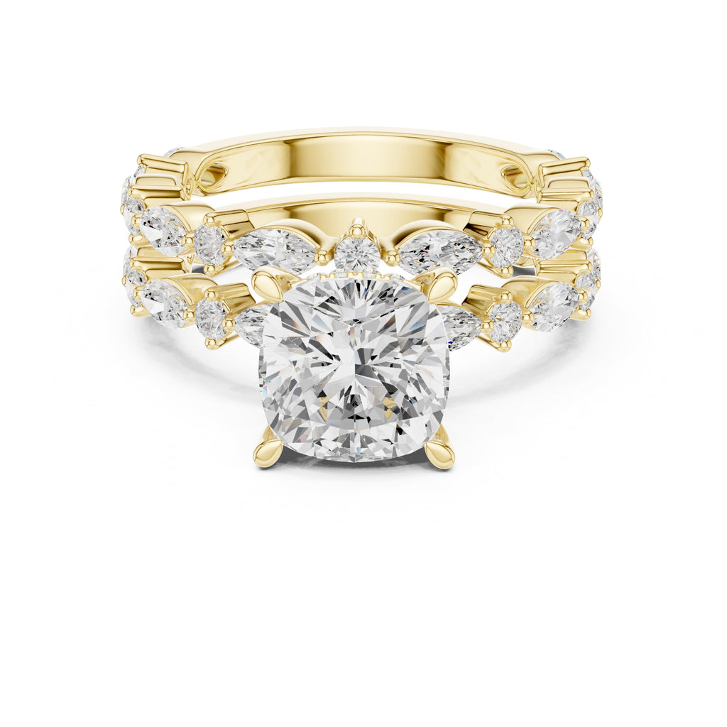 3.00 ct Celestial Cascade Engagement Ring 3ct Yellow Gold Cushion