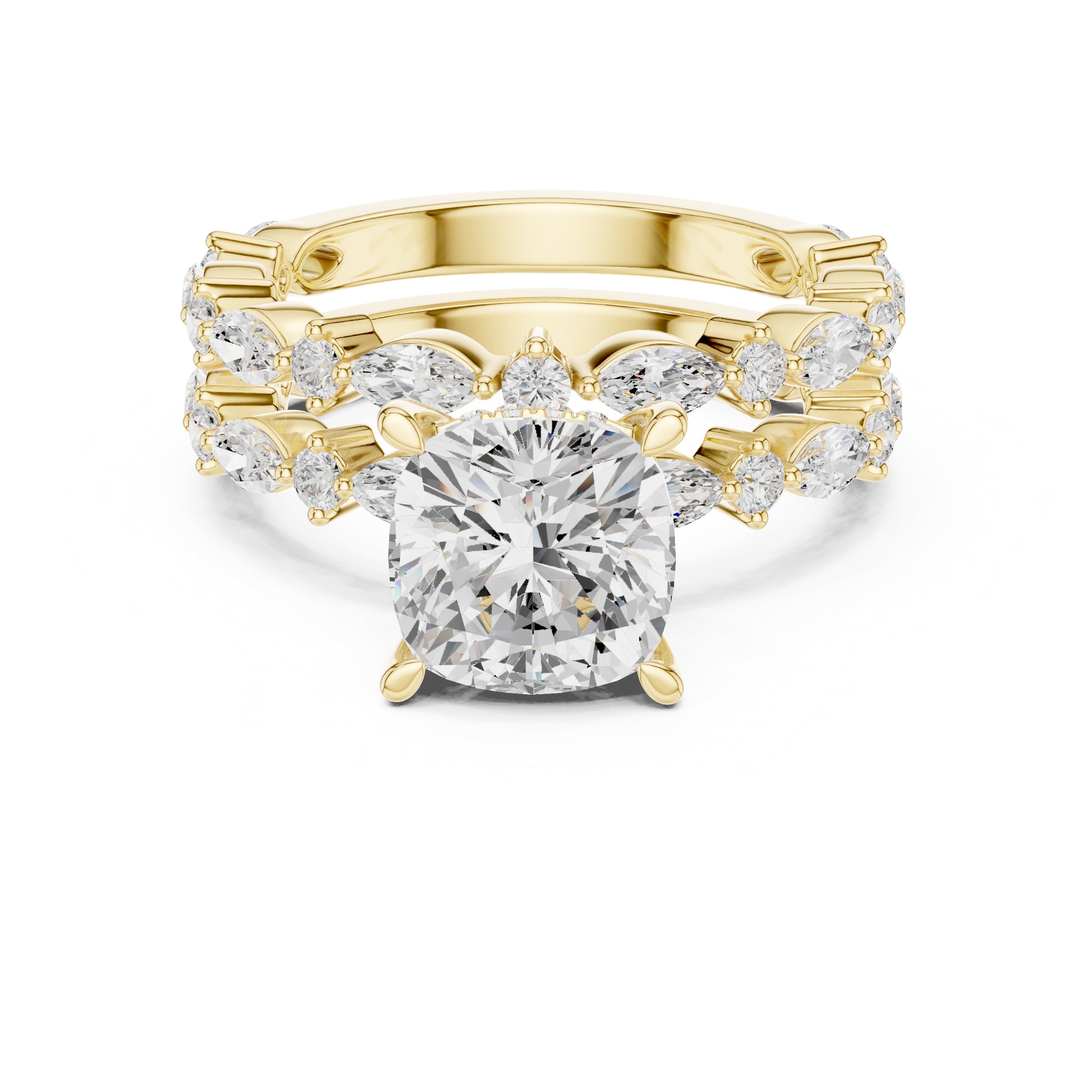 3.00 ct Celestial Cascade Engagement Ring 3ct Yellow Gold Cushion