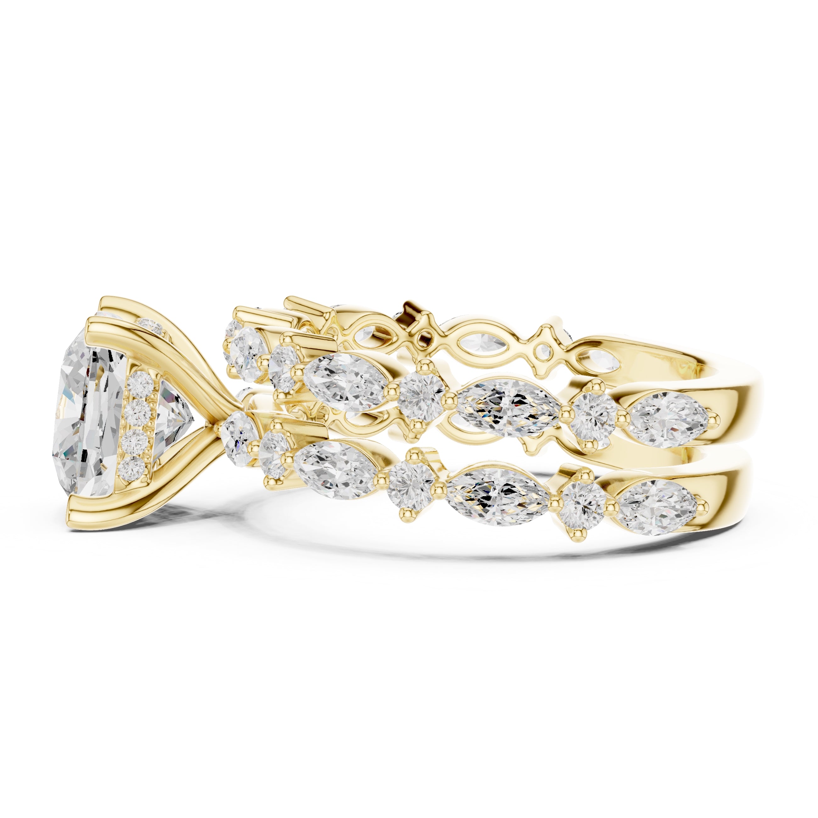 3.00 ct Celestial Cascade Engagement Ring 3ct Yellow Gold Cushion