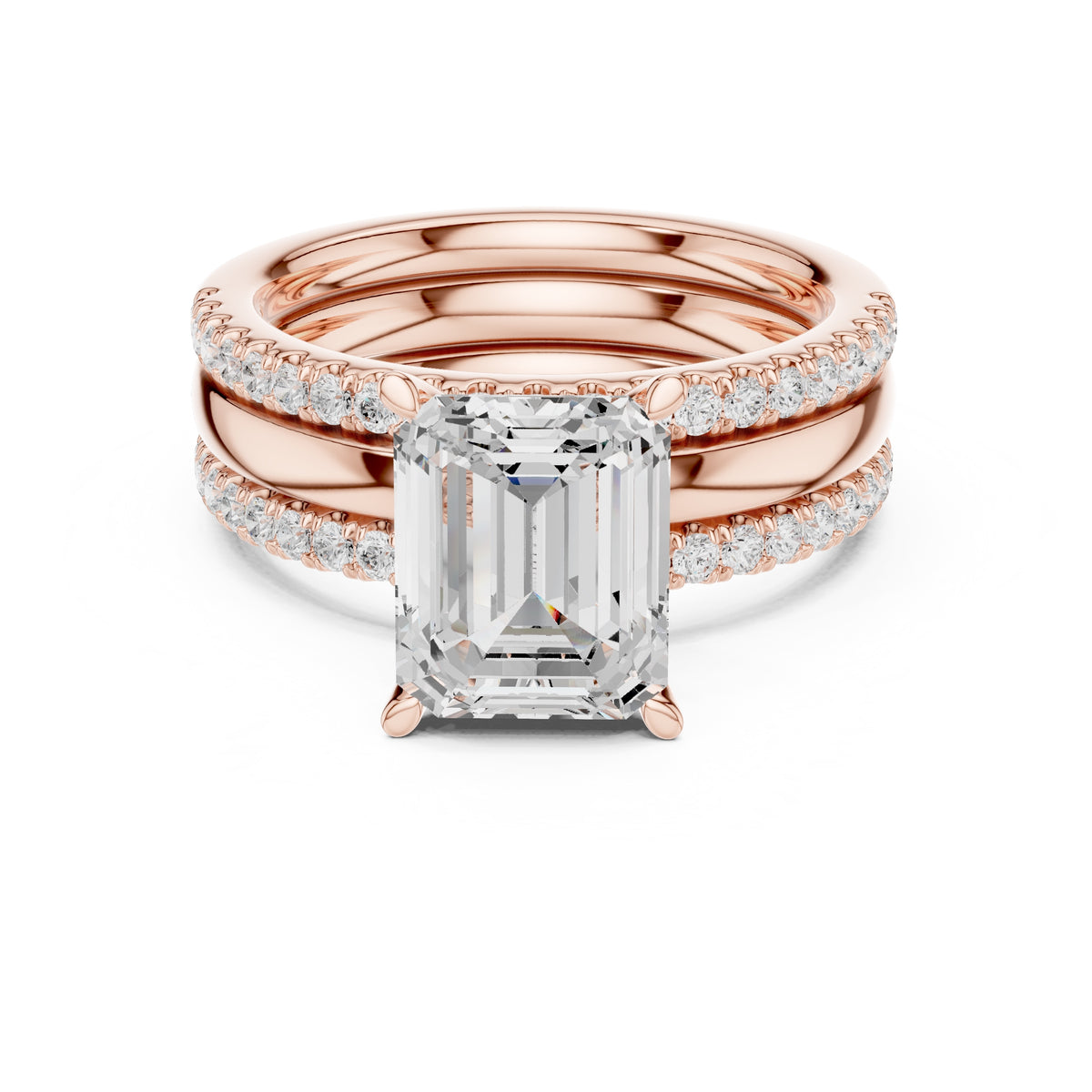 3.00 ct Sovereign Triple-Band Engagement Ring 3ct Rose Gold Emerald