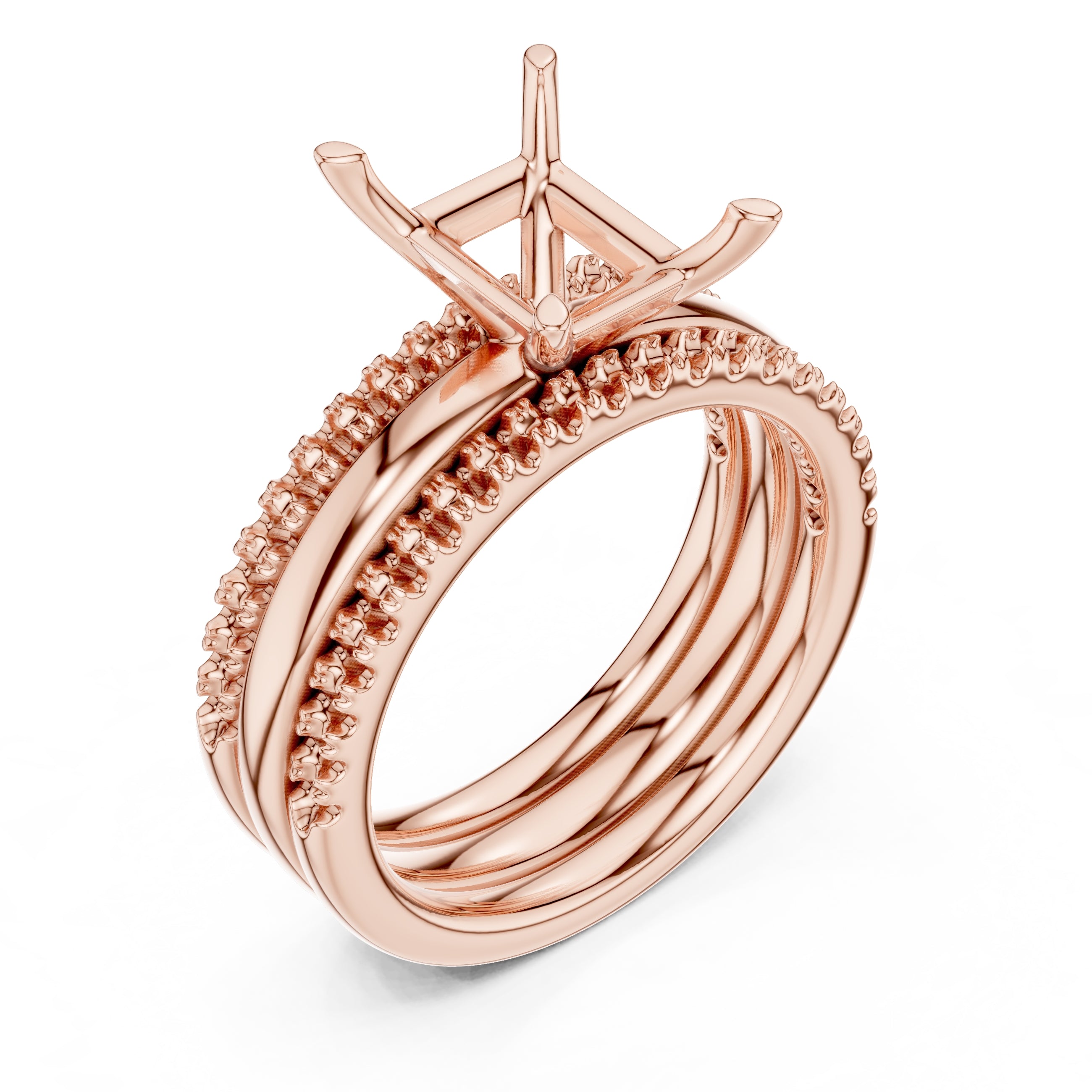 3.00 ct Sovereign Triple-Band Engagement Ring 3ct Rose Gold Emerald