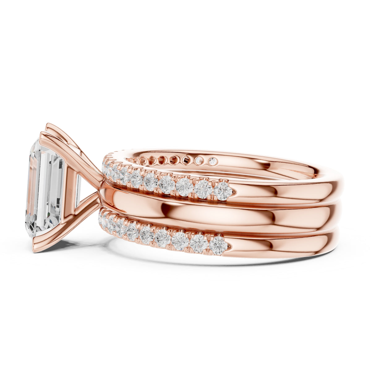 3.00 ct Sovereign Triple-Band Engagement Ring 3ct Rose Gold Emerald