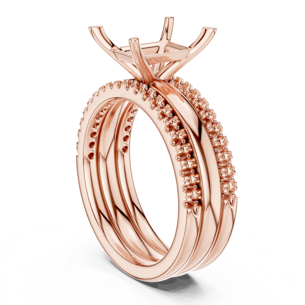 3.00 ct Sovereign Triple-Band Engagement Ring 3ct Rose Gold Emerald