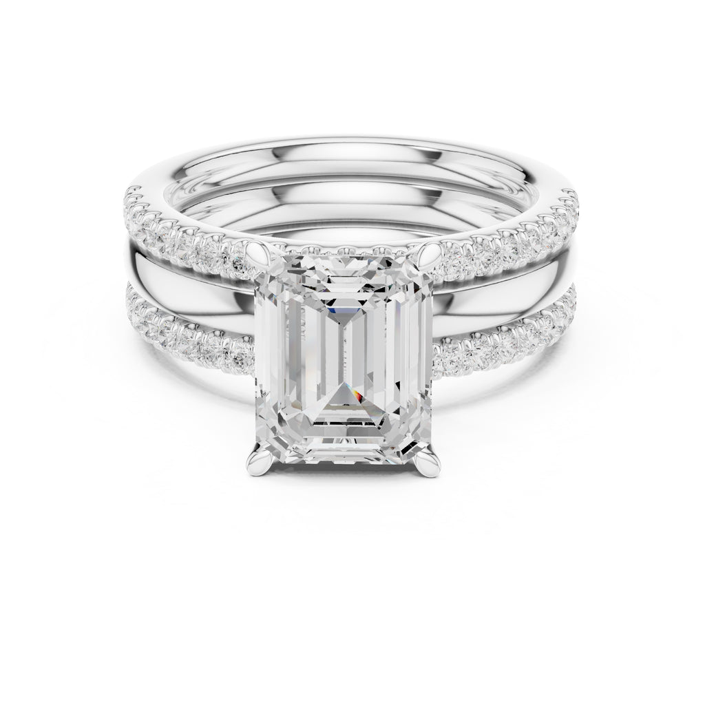 3.00 ct Sovereign Triple-Band Engagement Ring 3ct White Gold Emerald