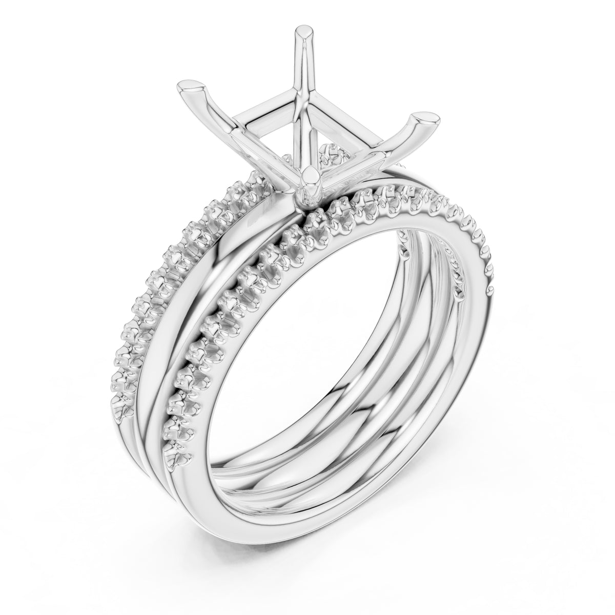 3.00 ct Sovereign Triple-Band Engagement Ring 3ct White Gold Emerald