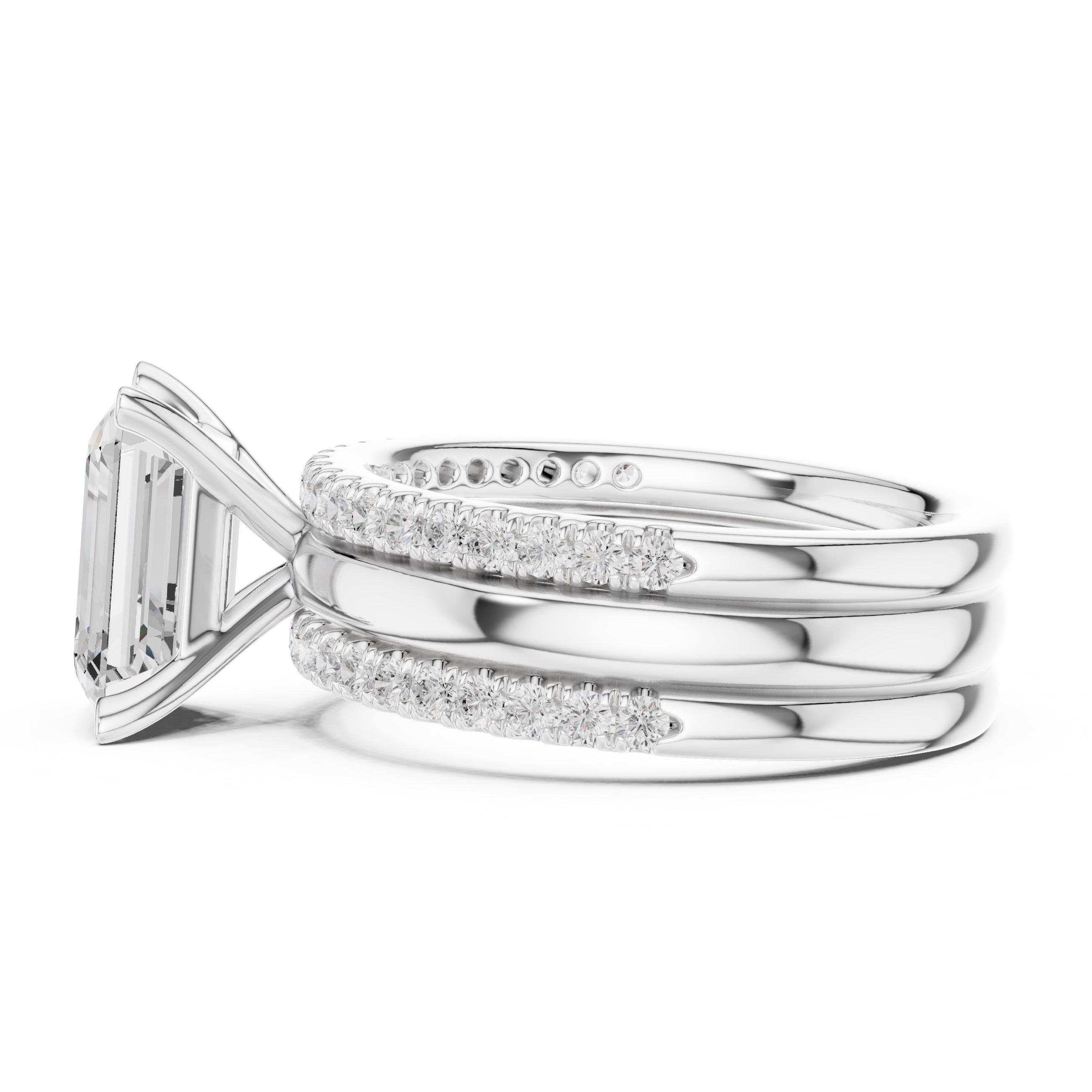 3.00 ct Sovereign Triple-Band Engagement Ring 3ct White Gold Emerald