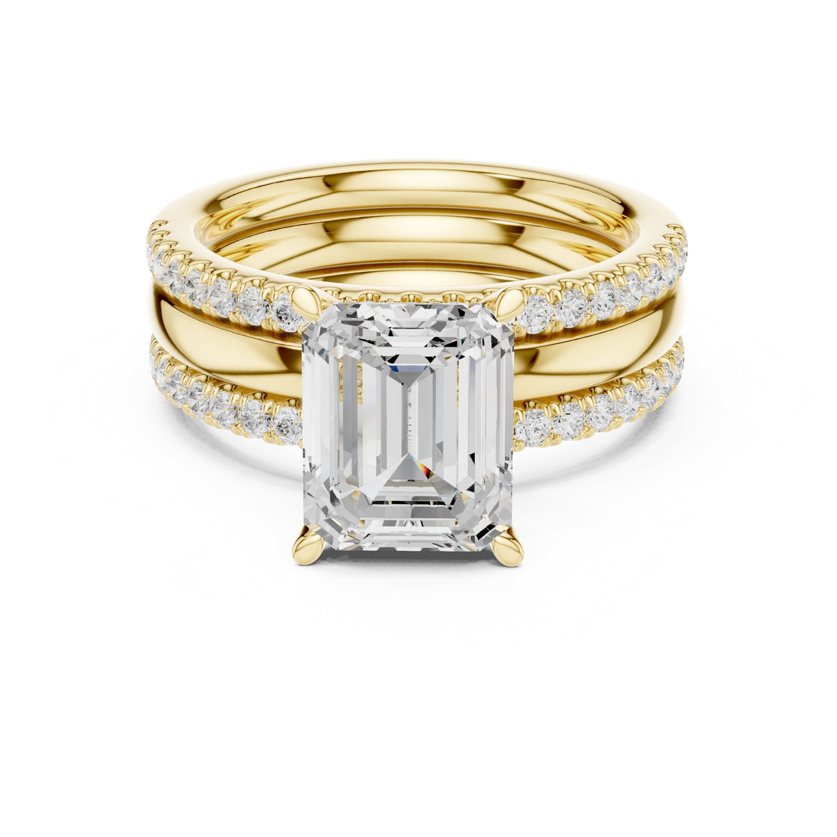 3.00 ct Sovereign Triple-Band Engagement Ring 3ct Yellow Gold Emerald