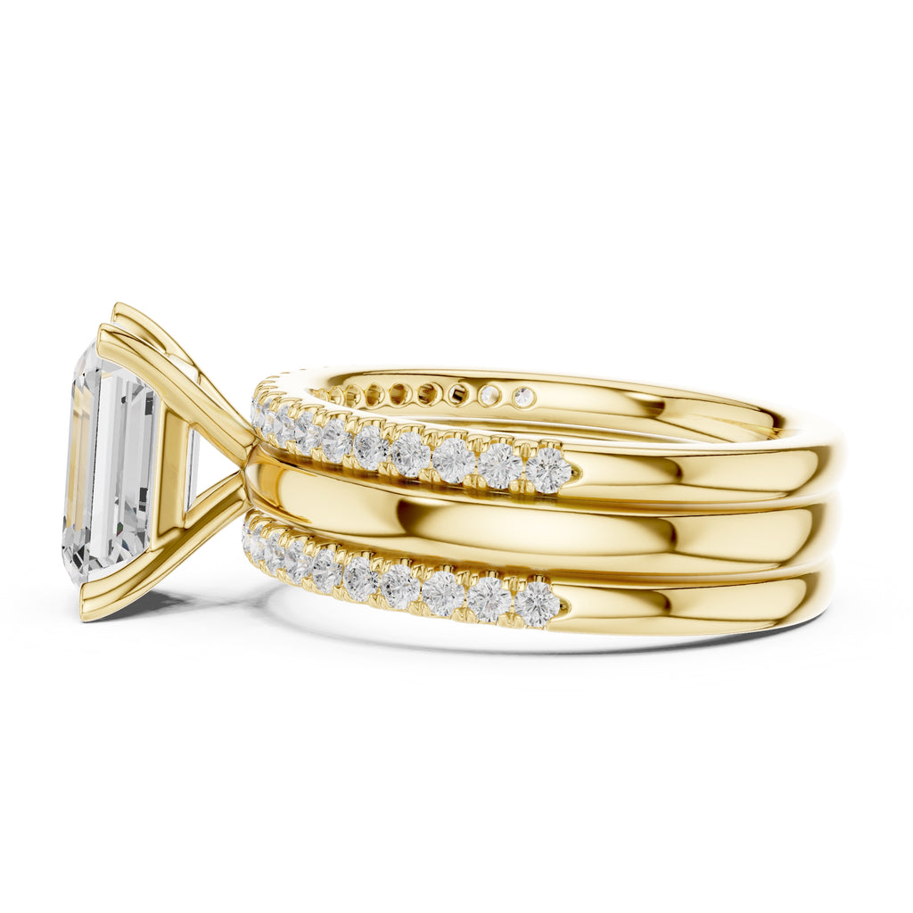 3.00 ct Sovereign Triple-Band Engagement Ring 3ct Yellow Gold Emerald