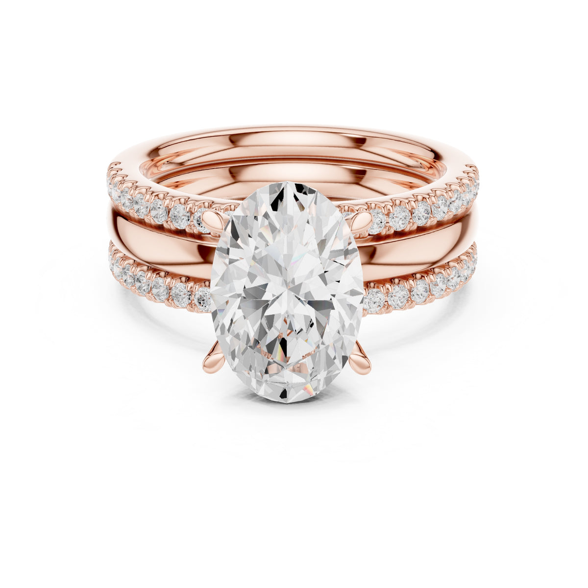 3.00 ct Sovereign Triple-Band Engagement Ring 3ct Rose Gold Oval