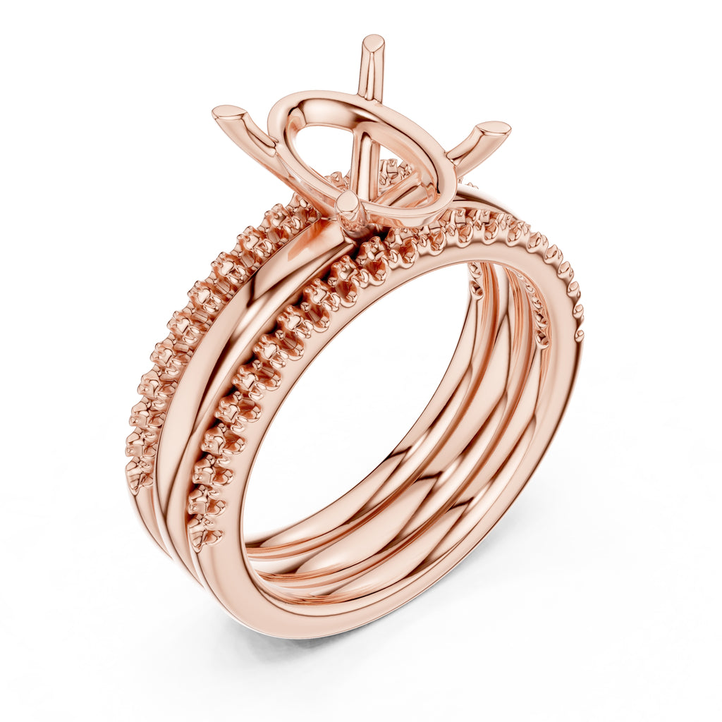 3.00 ct Sovereign Triple-Band Engagement Ring 3ct Rose Gold Oval