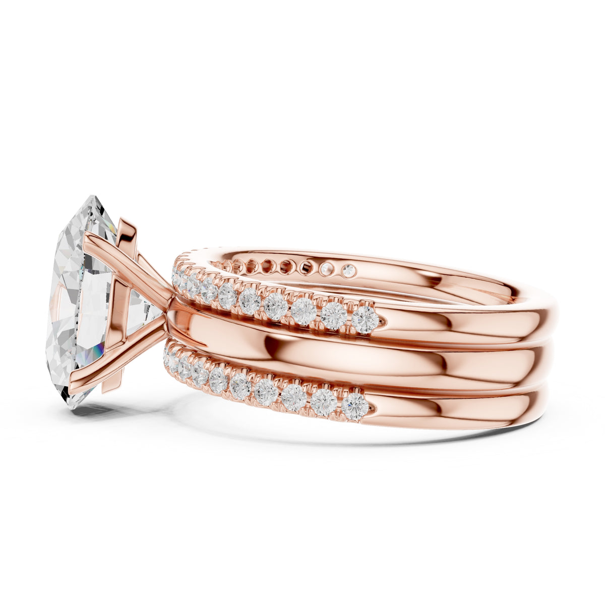 3.00 ct Sovereign Triple-Band Engagement Ring 3ct Rose Gold Oval
