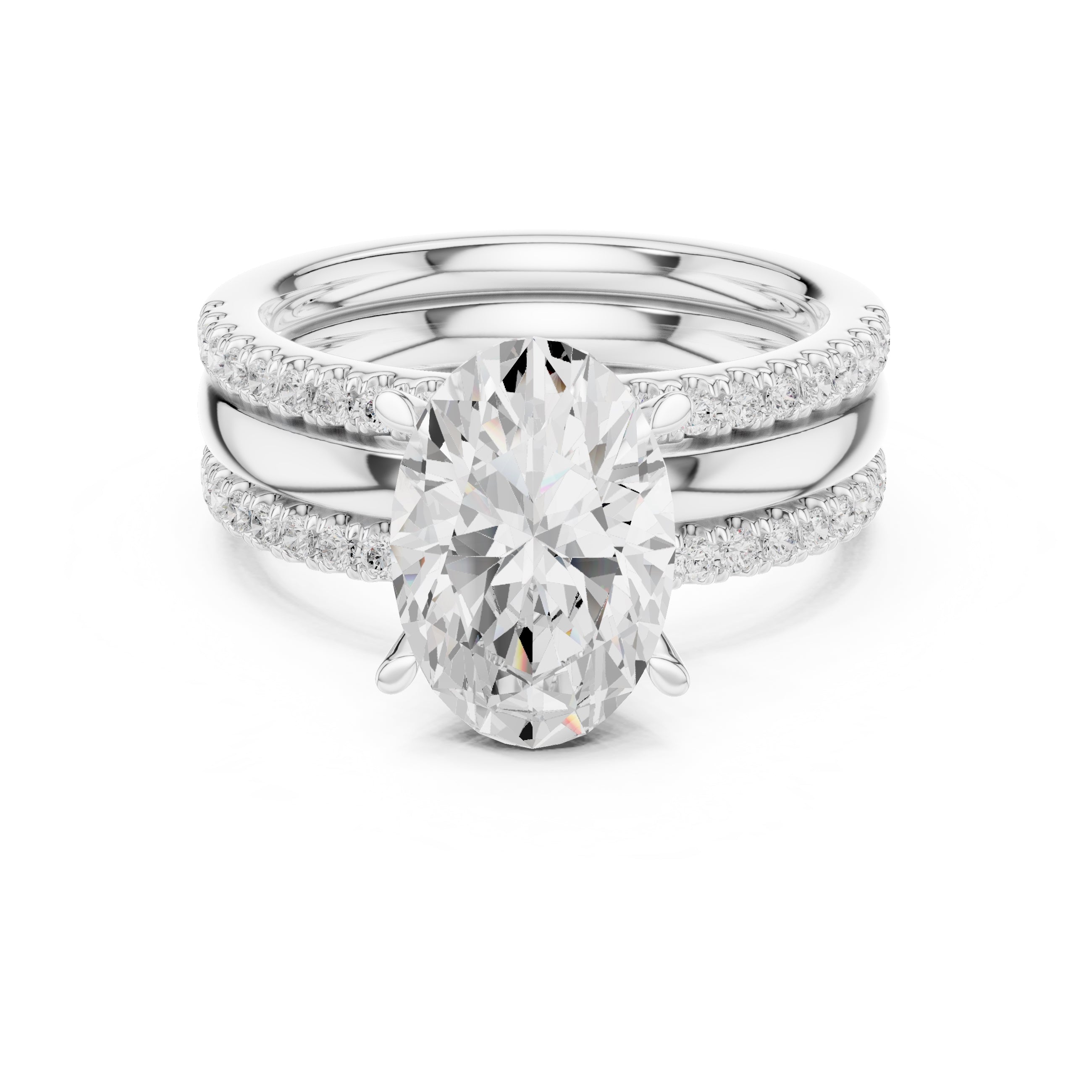 3.00 ct Sovereign Triple-Band Engagement Ring 3ct White Gold Oval