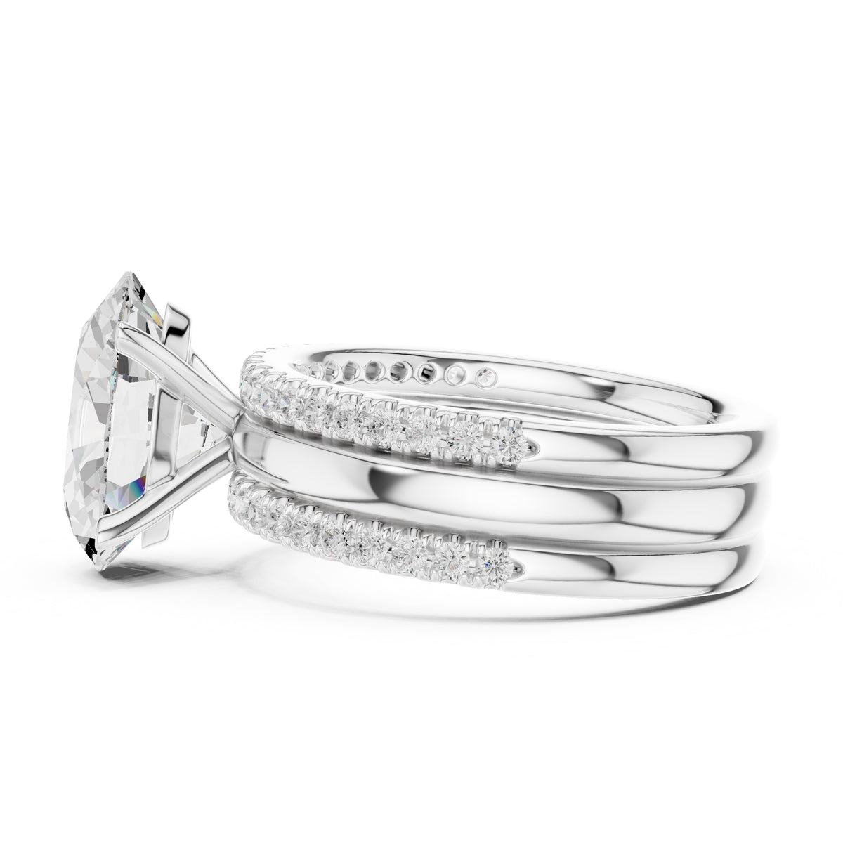 3.00 ct Sovereign Triple-Band Engagement Ring 3ct White Gold Oval