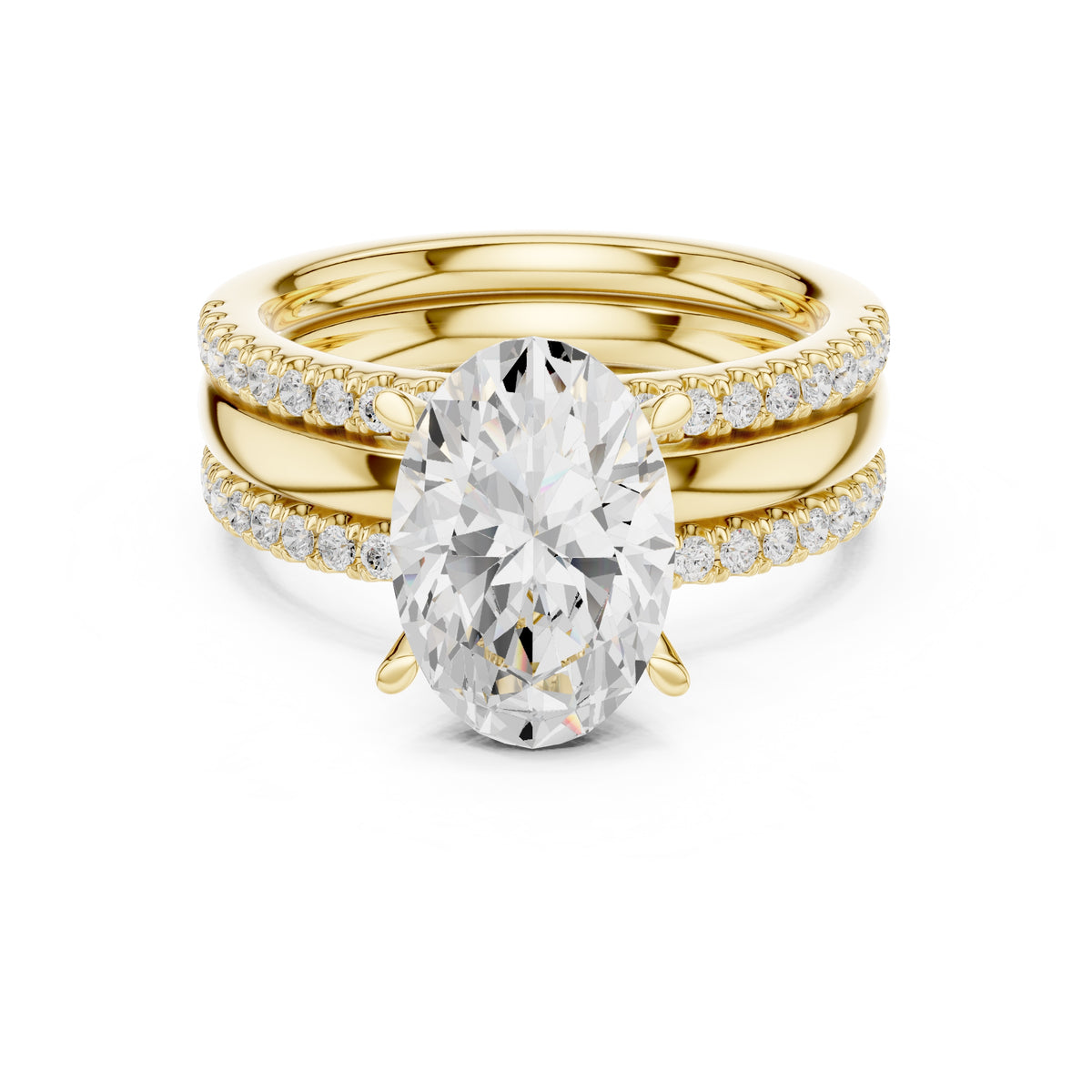 3.00 ct Sovereign Triple-Band Engagement Ring 3ct Yellow Gold Oval