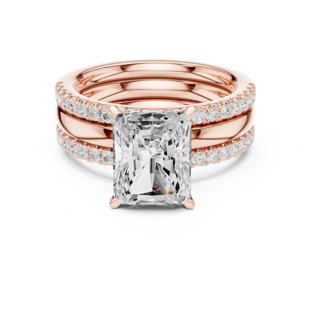 3.00 ct Sovereign Triple-Band Engagement Ring 3ct Rose Gold Radiant