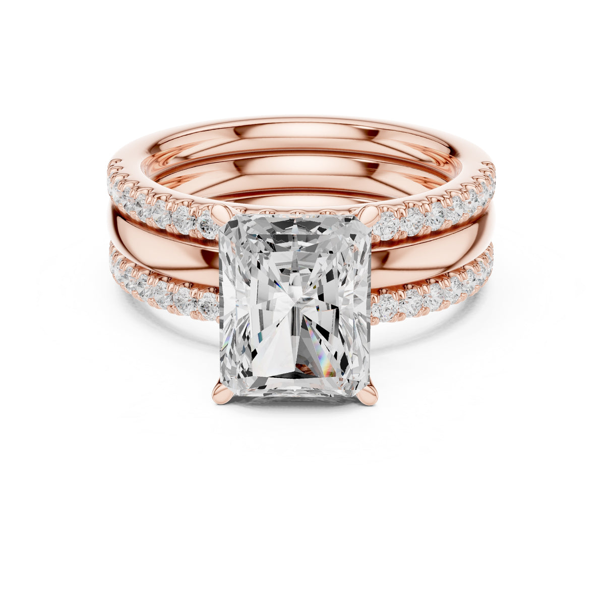 3.00 ct Sovereign Triple-Band Engagement Ring 3ct Rose Gold Radiant