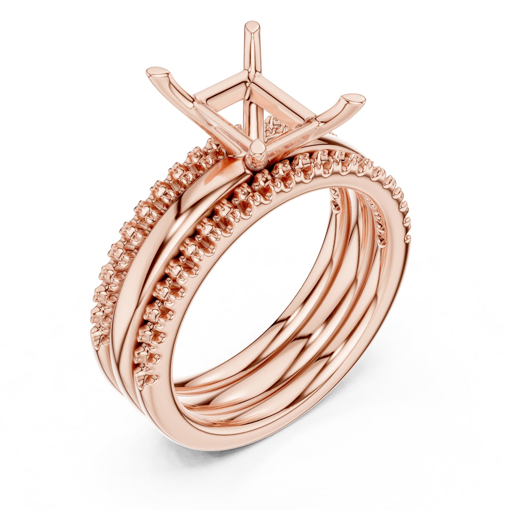 3.00 ct Sovereign Triple-Band Engagement Ring 3ct Rose Gold Radiant