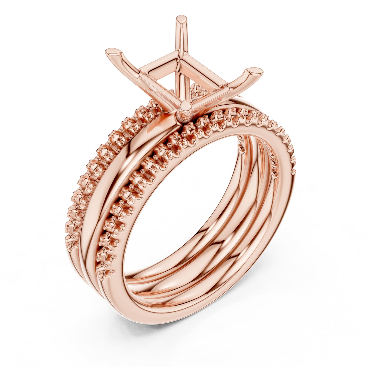 3.00 ct Sovereign Triple-Band Engagement Ring 3ct Rose Gold Radiant