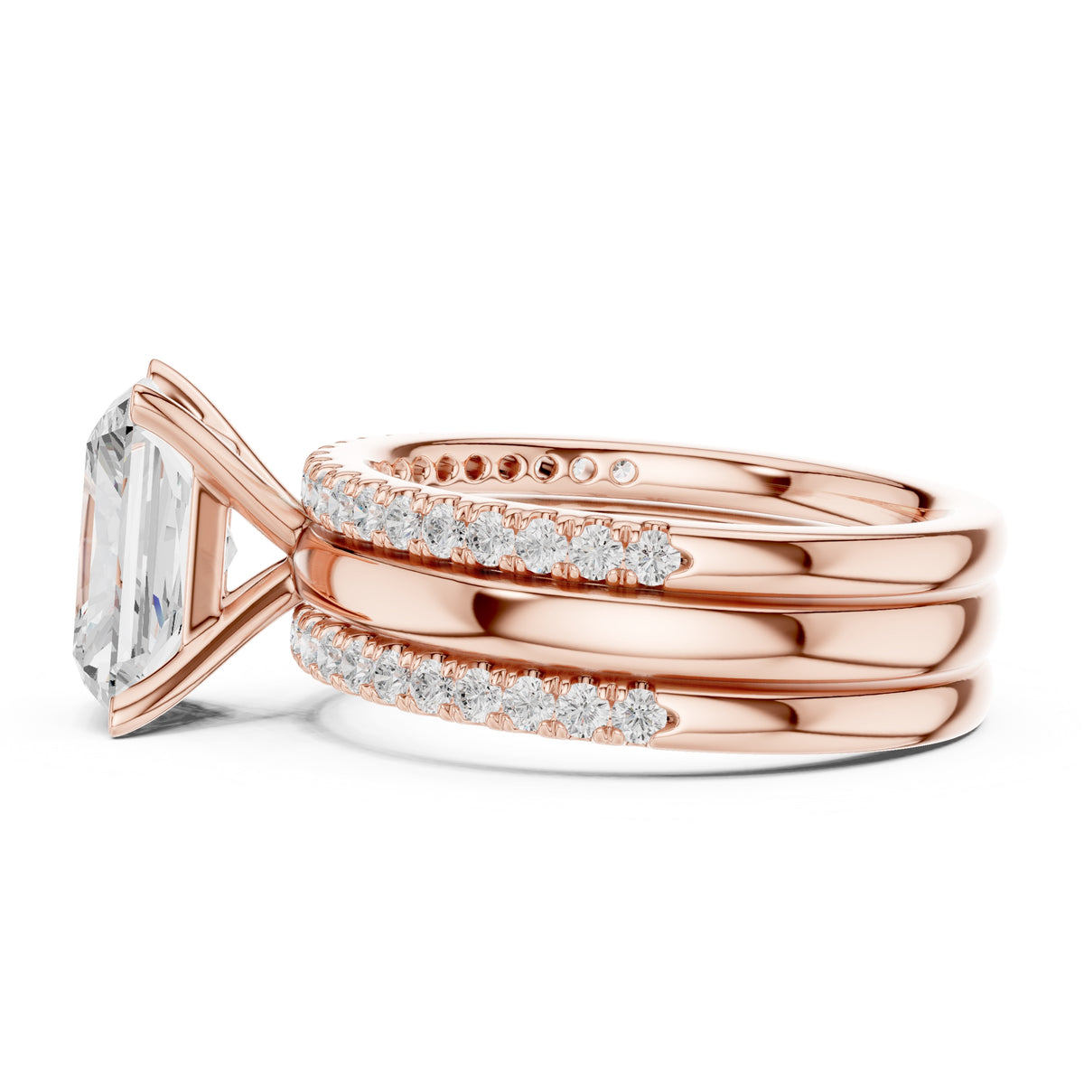 3.00 ct Sovereign Triple-Band Engagement Ring 3ct Rose Gold Radiant