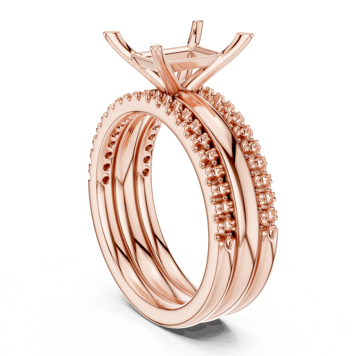 3.00 ct Sovereign Triple-Band Engagement Ring 3ct Rose Gold Radiant