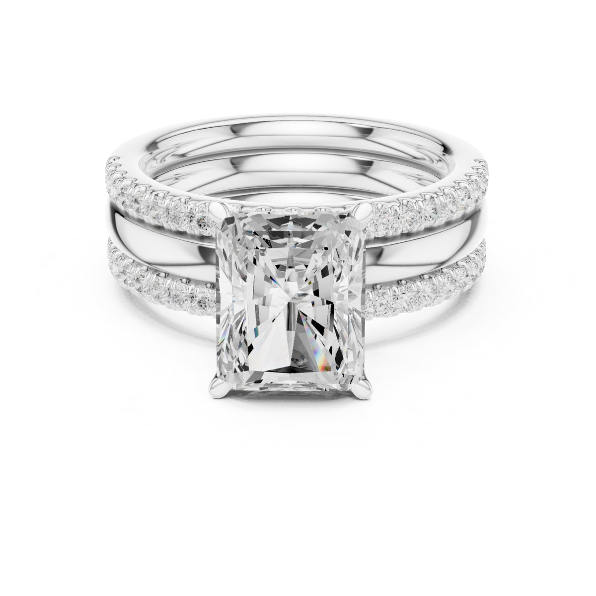 3.00 ct Sovereign Triple-Band Engagement Ring 3ct White Gold Radiant