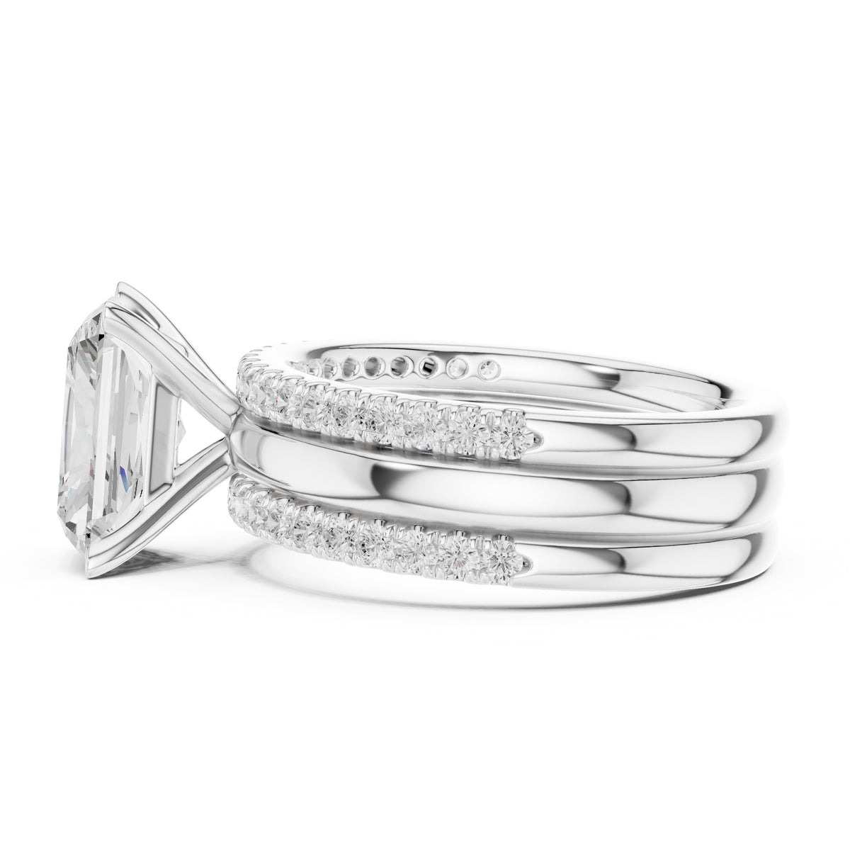 3.00 ct Sovereign Triple-Band Engagement Ring 3ct White Gold Radiant