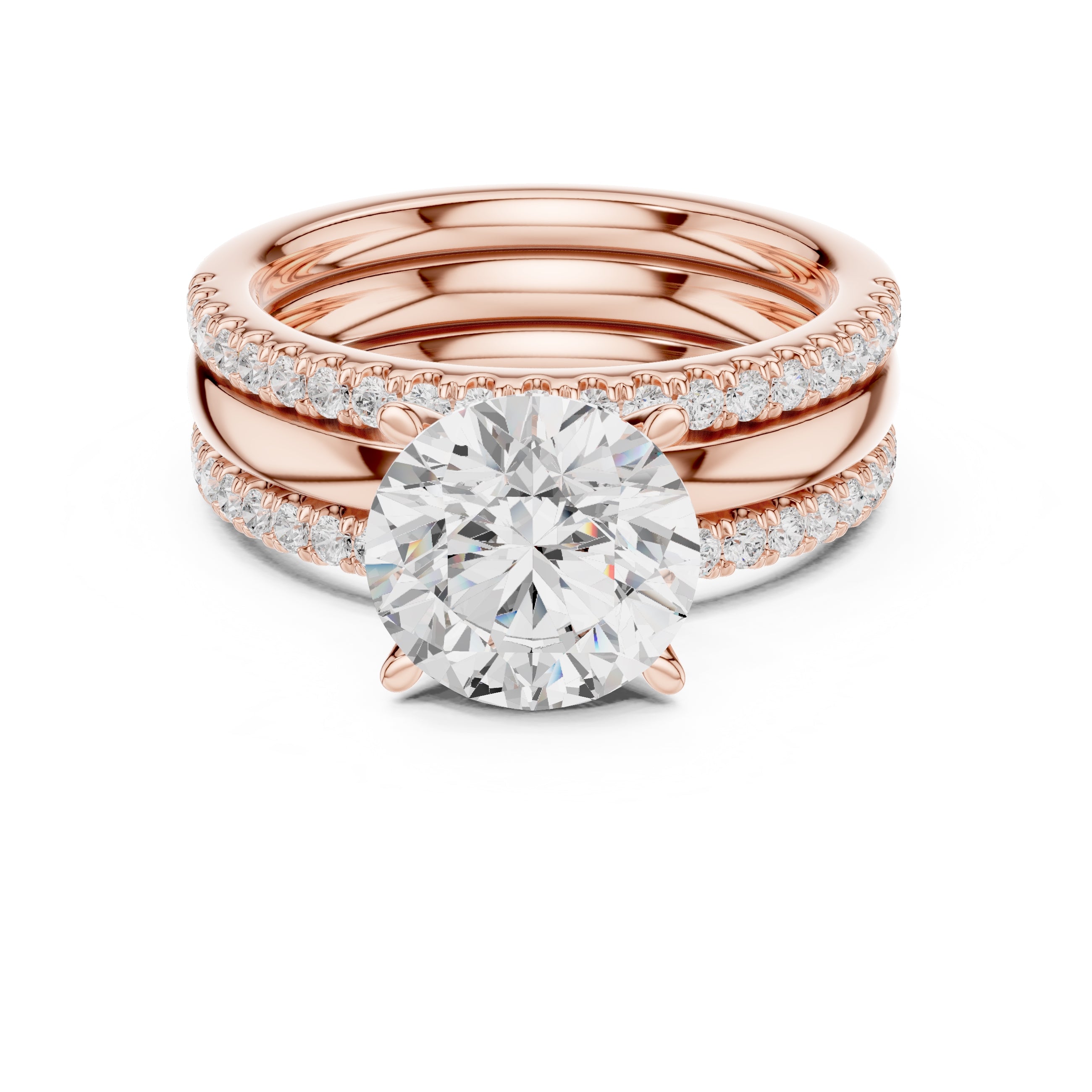 3.00 ct Sovereign Triple-Band Engagement Ring 3ct Rose Gold Round