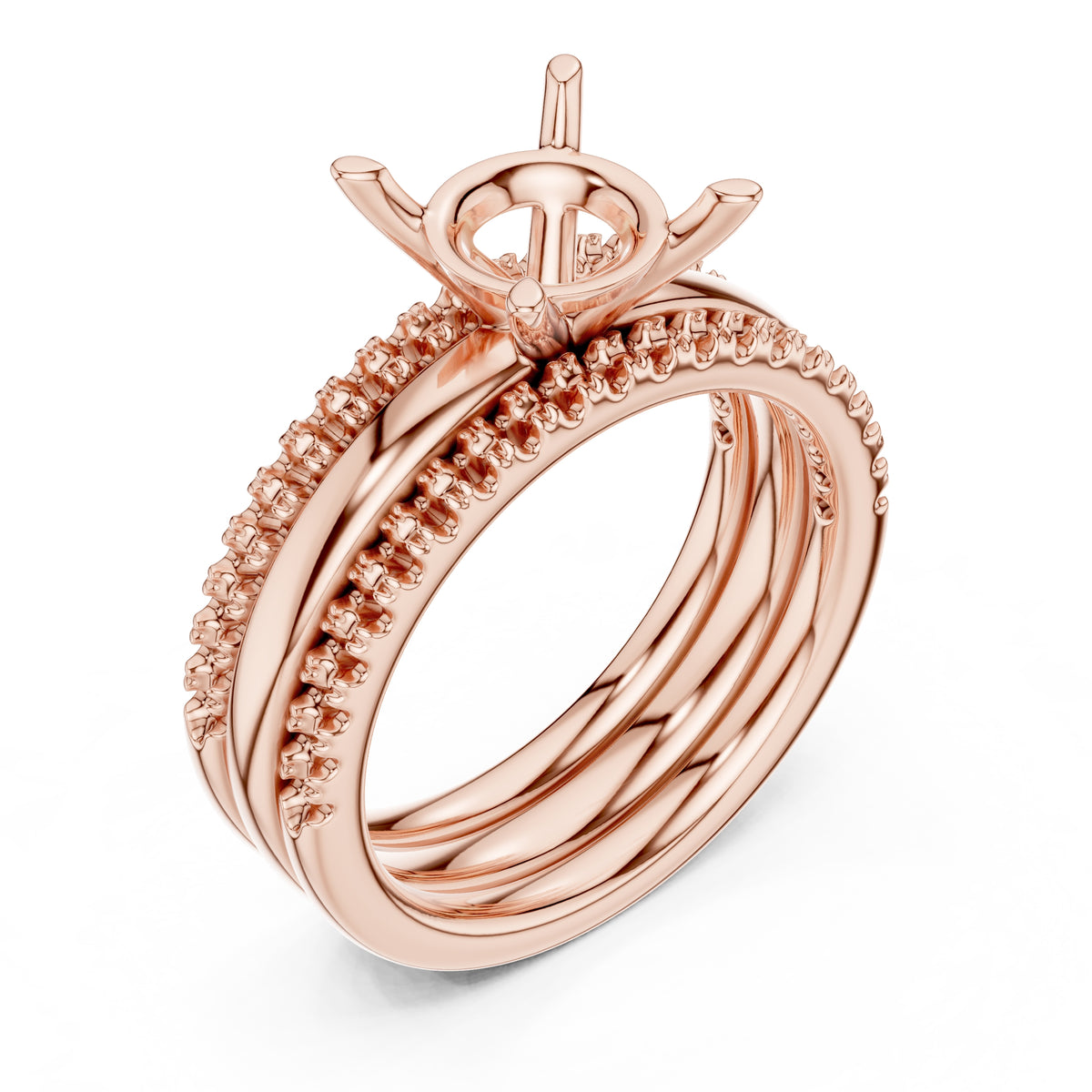 3.00 ct Sovereign Triple-Band Engagement Ring 3ct Rose Gold Round