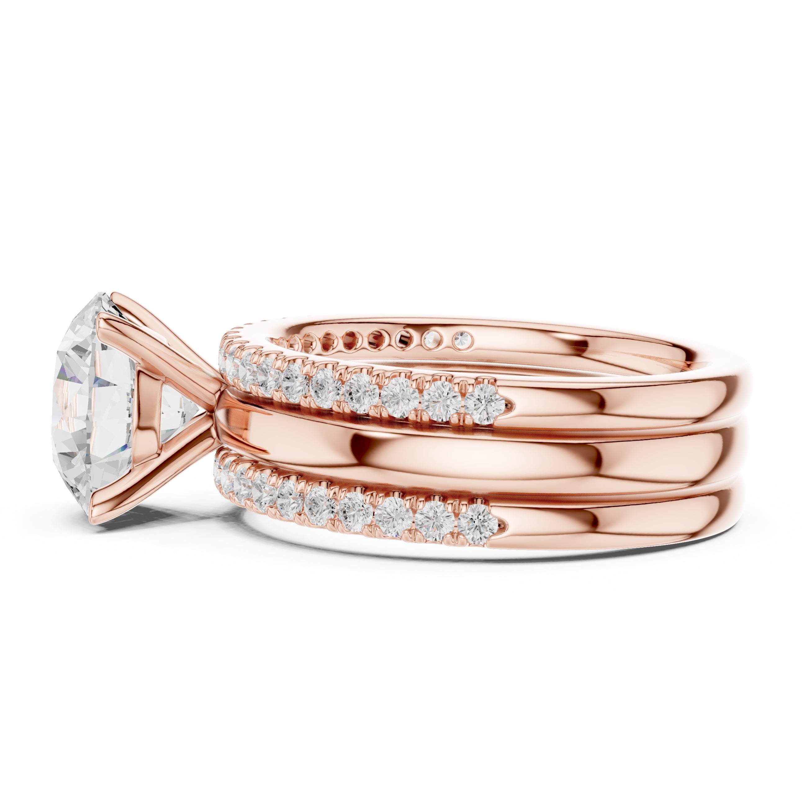 3.00 ct Sovereign Triple-Band Engagement Ring 3ct Rose Gold Round