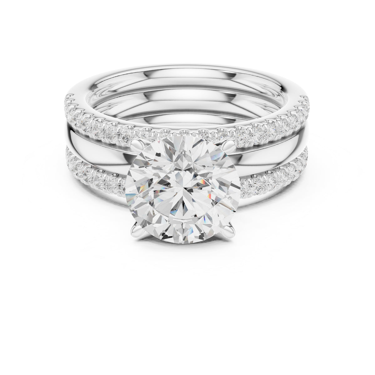 3.00 ct Sovereign Triple-Band Engagement Ring 3ct White Gold Round