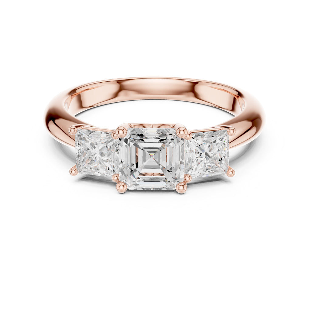 1.00 ct Trilogy Trio Engagement Ring 1ct Rose Gold Asscher
