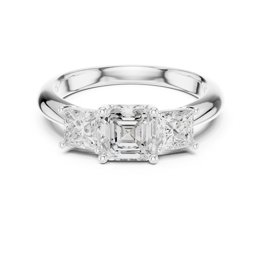 1.00 ct Trilogy Trio Engagement Ring 1ct White Gold Asscher