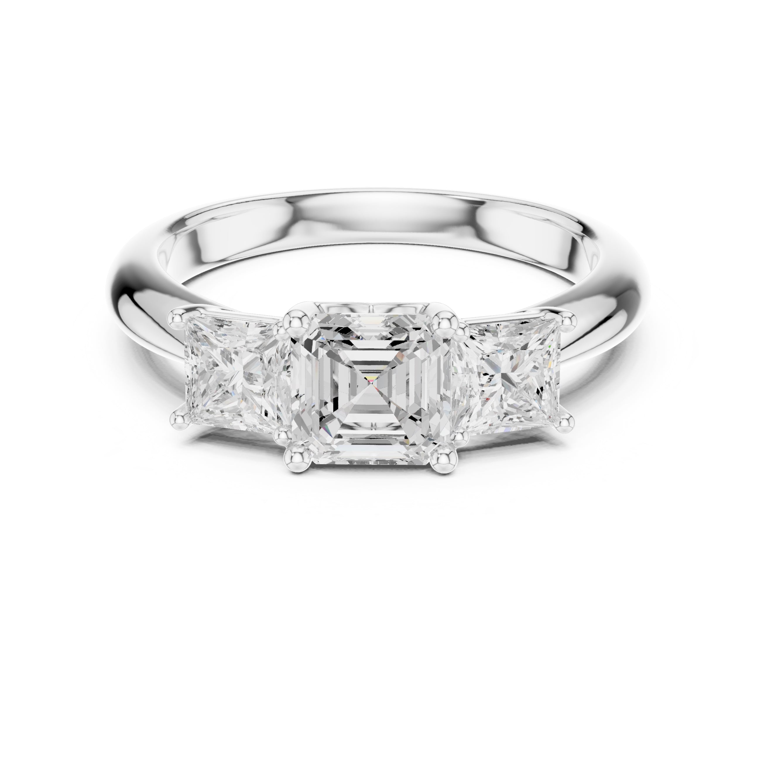1.00 ct Trilogy Trio Engagement Ring 1ct White Gold Asscher