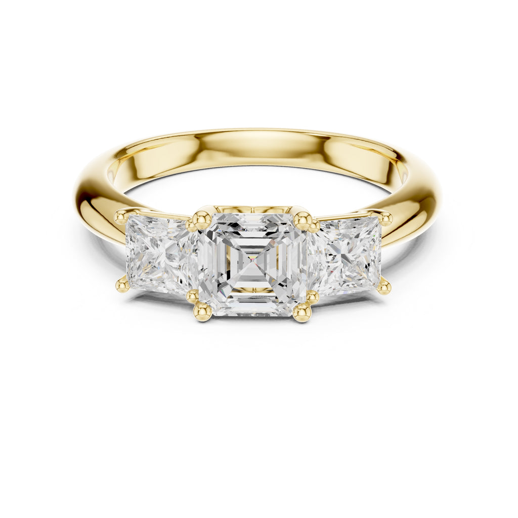 1.00 ct Trilogy Trio Engagement Ring 1ct Yellow Gold Asscher