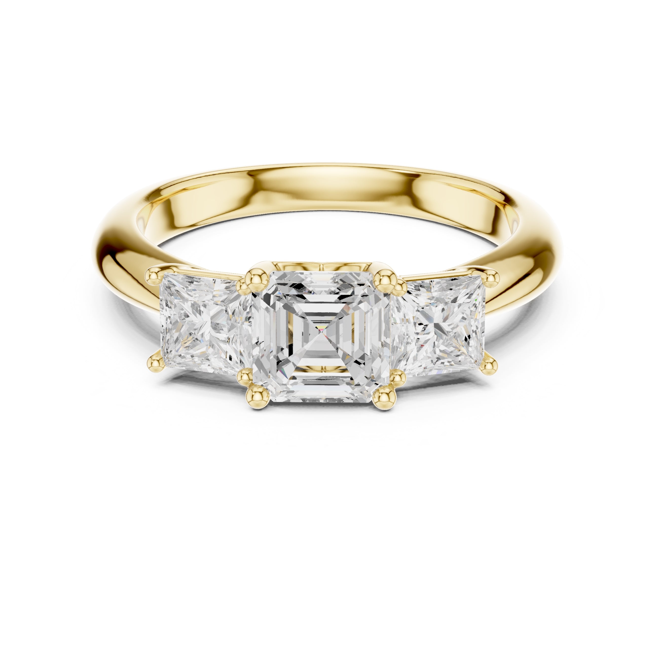 1.00 ct Trilogy Trio Engagement Ring 1ct Yellow Gold Asscher