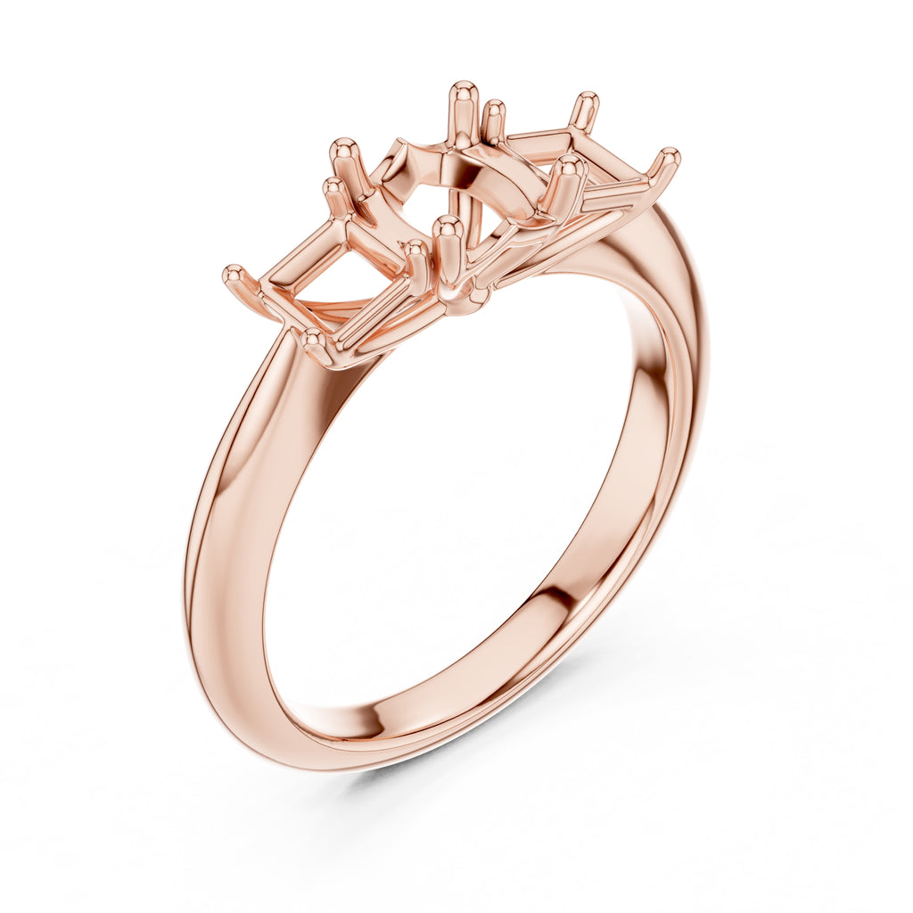 1.00 ct Trilogy Trio Engagement Ring 1ct Rose Gold Cushion