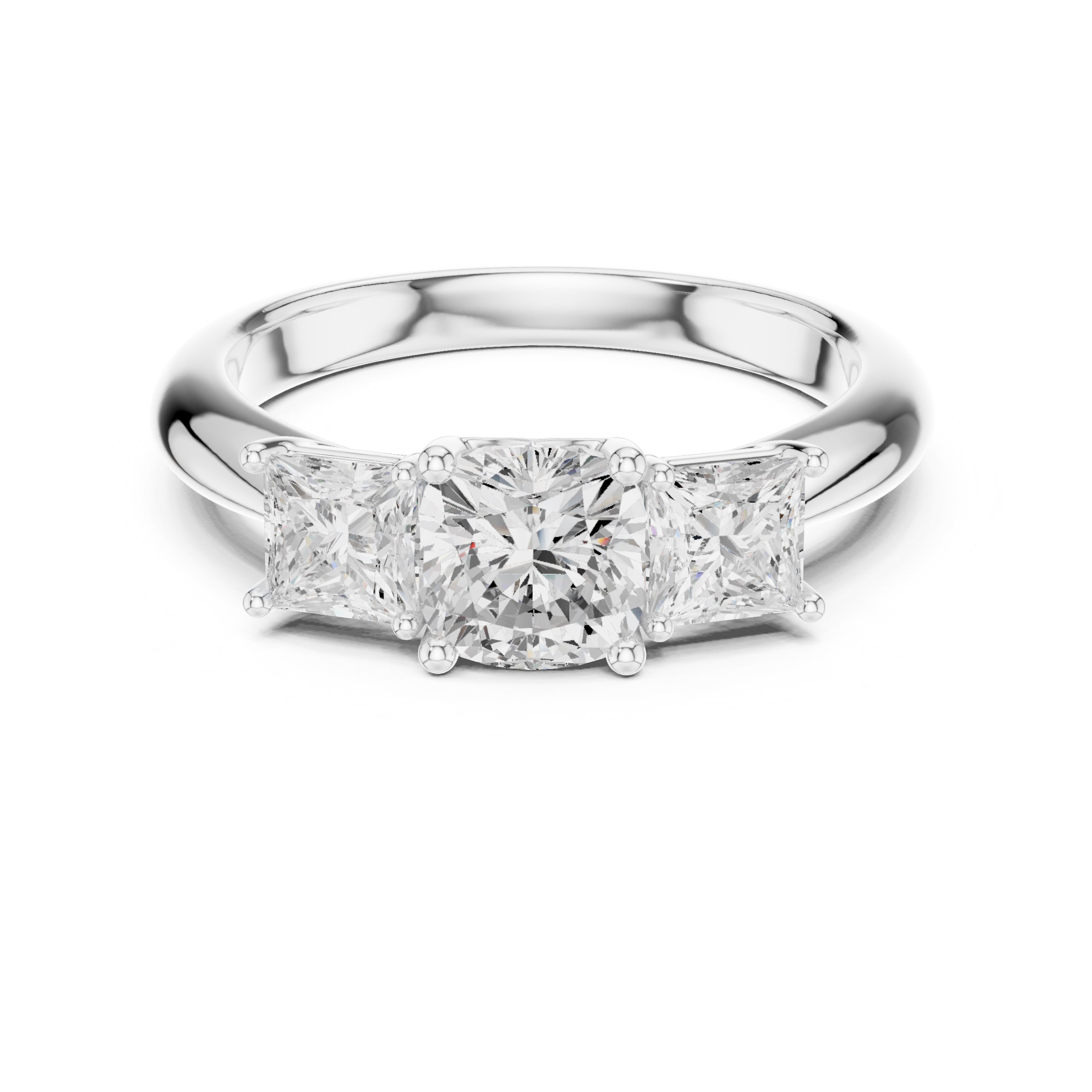 1.00 ct Trilogy Trio Engagement Ring 1ct White Gold Cushion