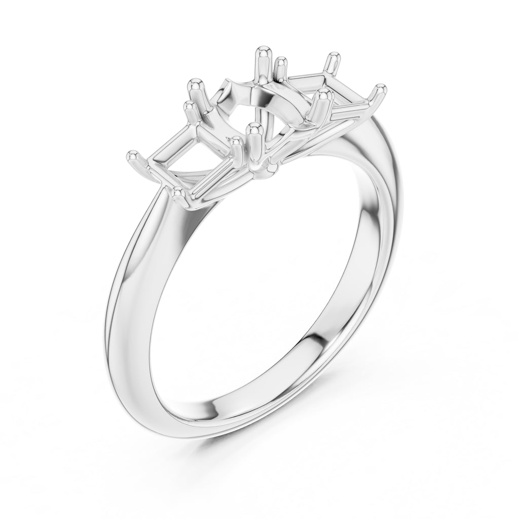 1.00 ct Trilogy Trio Engagement Ring 1ct White Gold Cushion