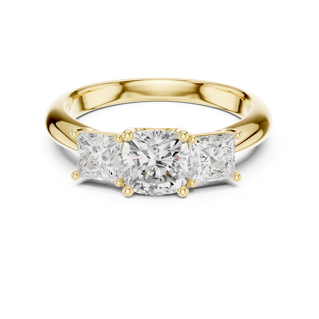 1.00 ct Trilogy Trio Engagement Ring 1ct Yellow Gold Cushion