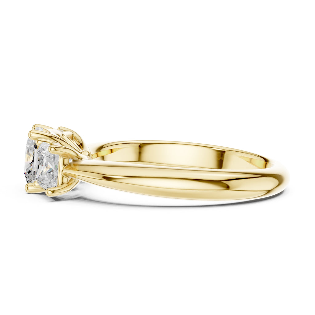 1.00 ct Trilogy Trio Engagement Ring 1ct Yellow Gold Cushion