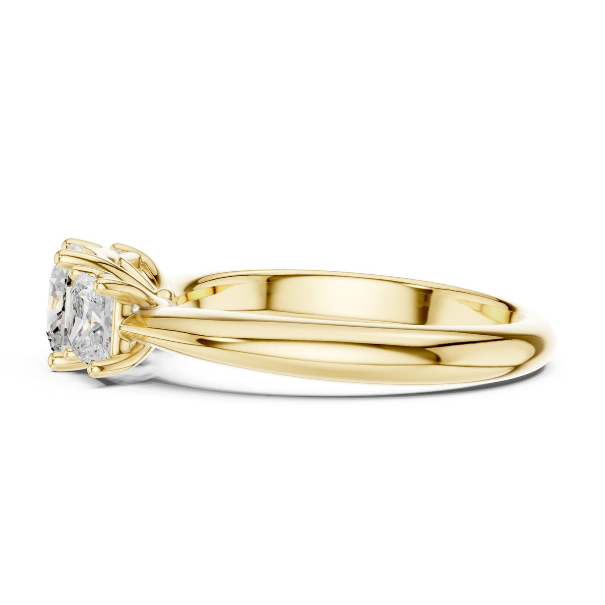 1.00 ct Trilogy Trio Engagement Ring 1ct Yellow Gold Cushion